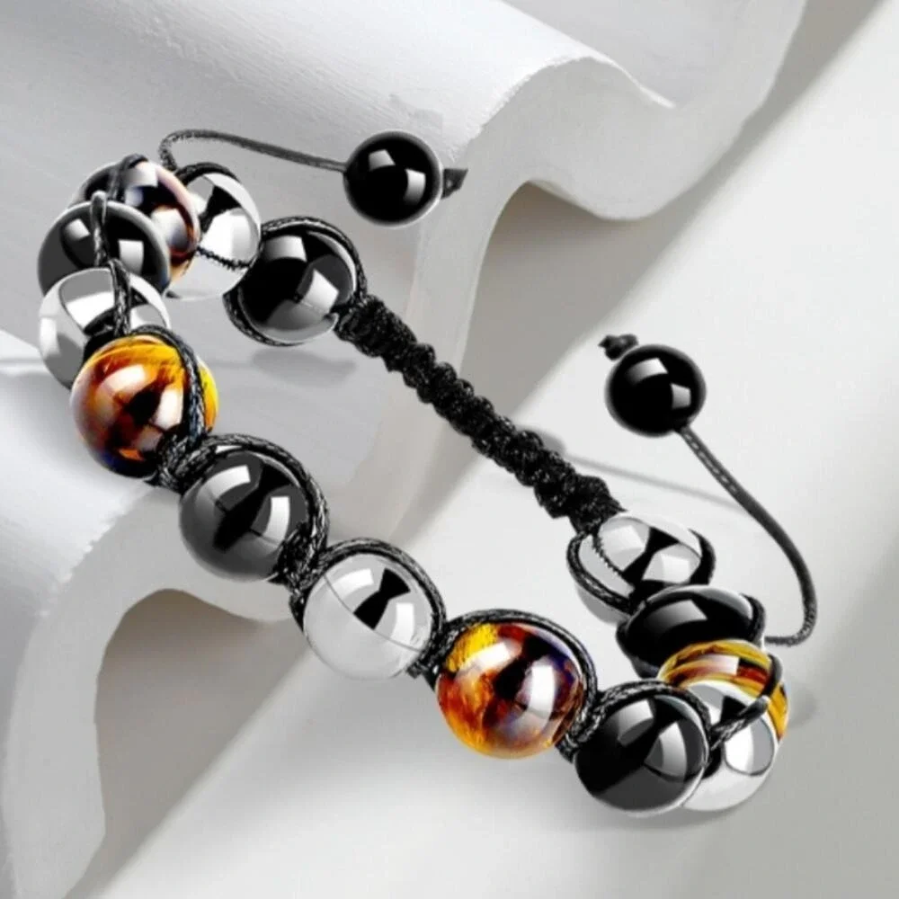 Healing Crystal Bracelet Men Women Obsidian Hematite Tiger Eye Stones Adjustable